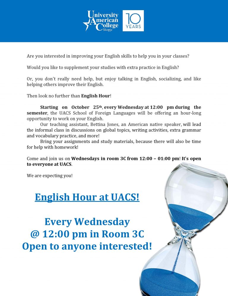 English Hour at UACS – Every Wednesday at 12:00 pm