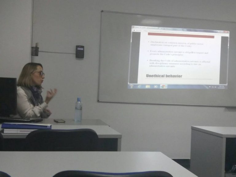 Branka Mincheva Koceska, PhD as guest lecturer at the Administrative Law and Public Administration course