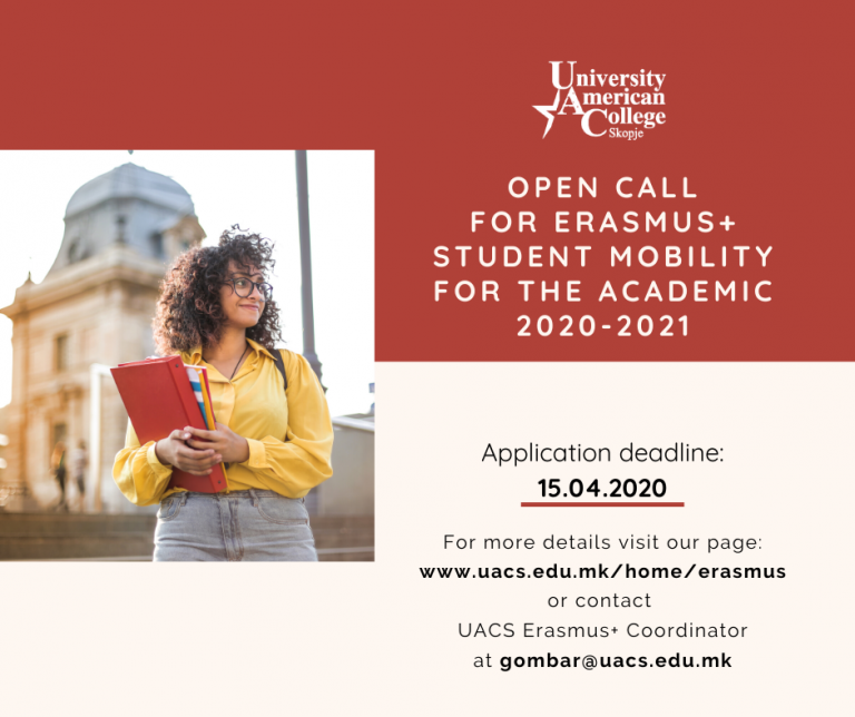 Open Call for Erasmus+ mobility for the FALL semester 2020